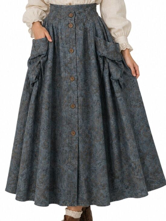 Vintage Dresses & Skirts - Vintage Bernd Berger Skirt Size 8 100% Cotton Cottagecore Button Front Midi